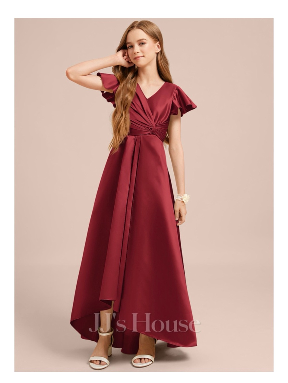 JJs House Anika Junior Burgundy Satin Dress